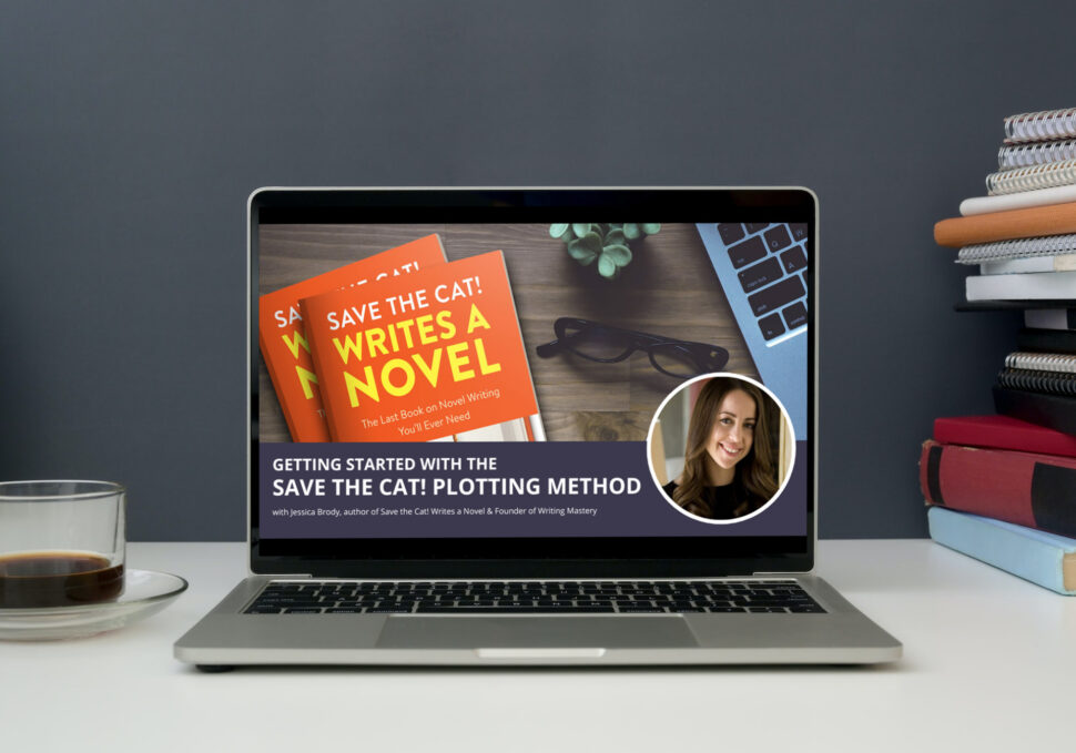 Getting Started with the Save the Cat! Method webinar screen on a laptop